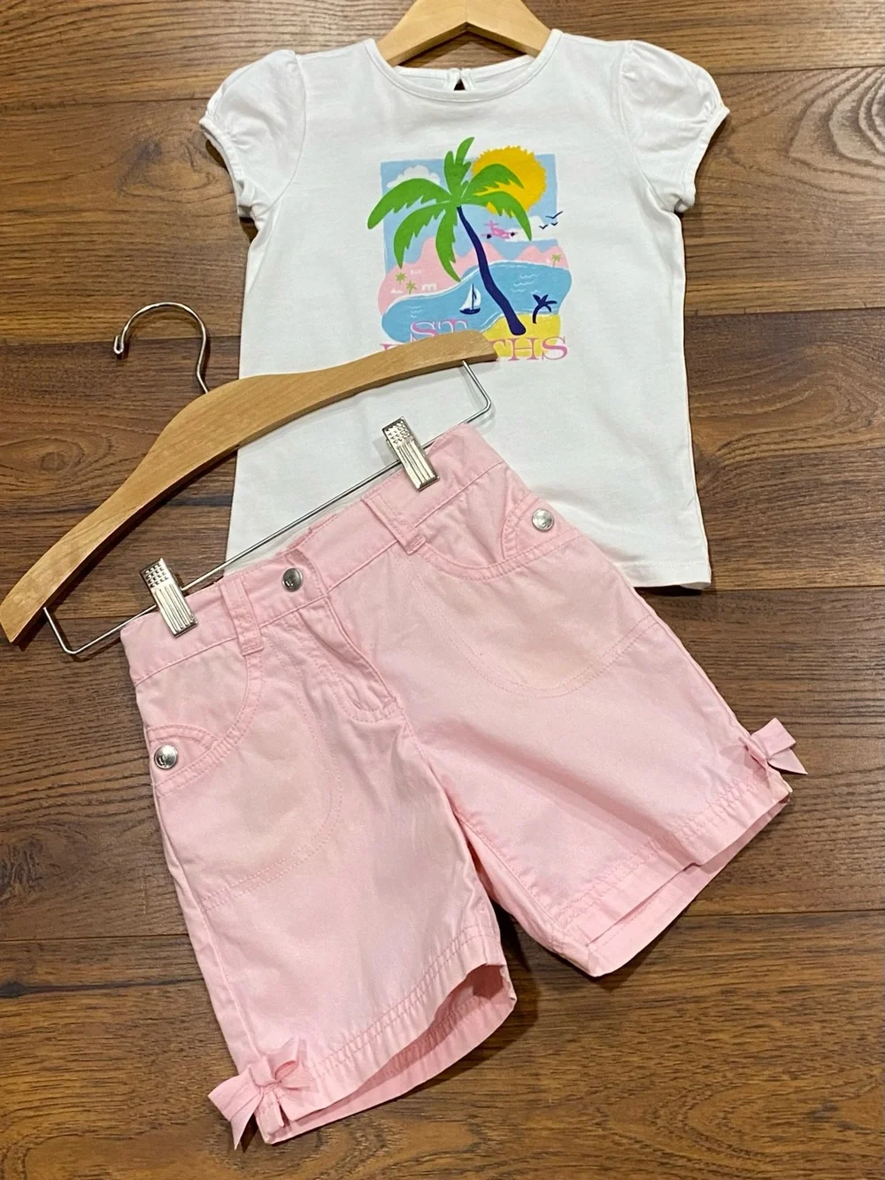 Gymboree Girls Vintage ‘Flower Garden’ Pink Bow Cuff Bermuda Shorts Size 5